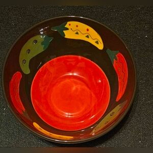 12" Round Ceramic Pottery Brown Bowl w Peppers by The Main Ingredients